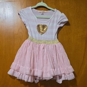 Pink Dress with Gold Heart and Glitter Waistband